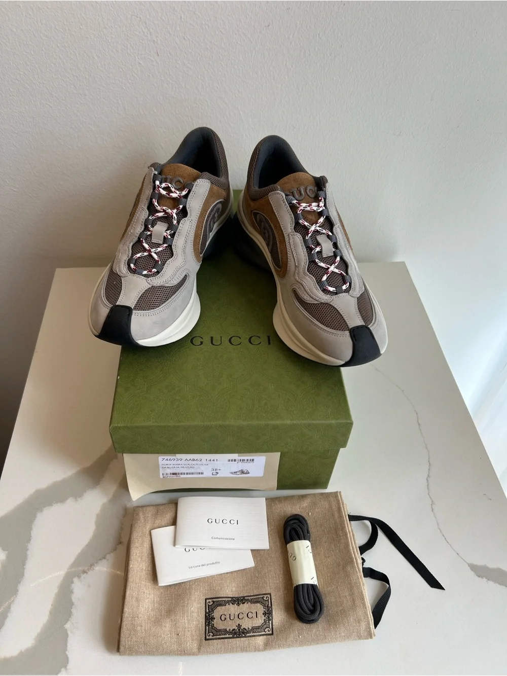 Gucci woman Run  Beige, Brown and Black Retro Runner Sneakers
